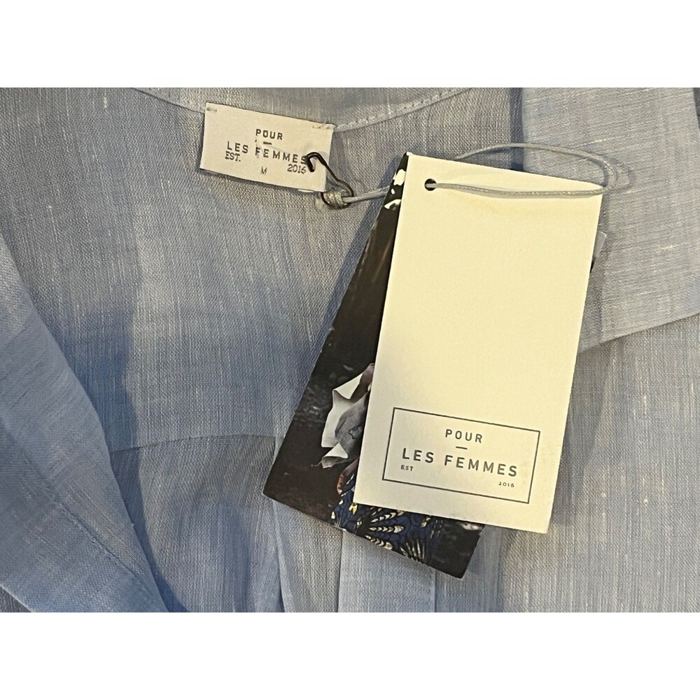 NWT Pour Les Femmes Linen Light Blue Shirt Dress Medium Maxi- Belt Not Included - Picture 3 of 6